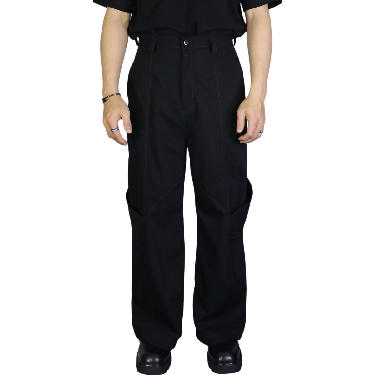 ZutterX Double Strap Wide Leg Pants with Stitch Lines