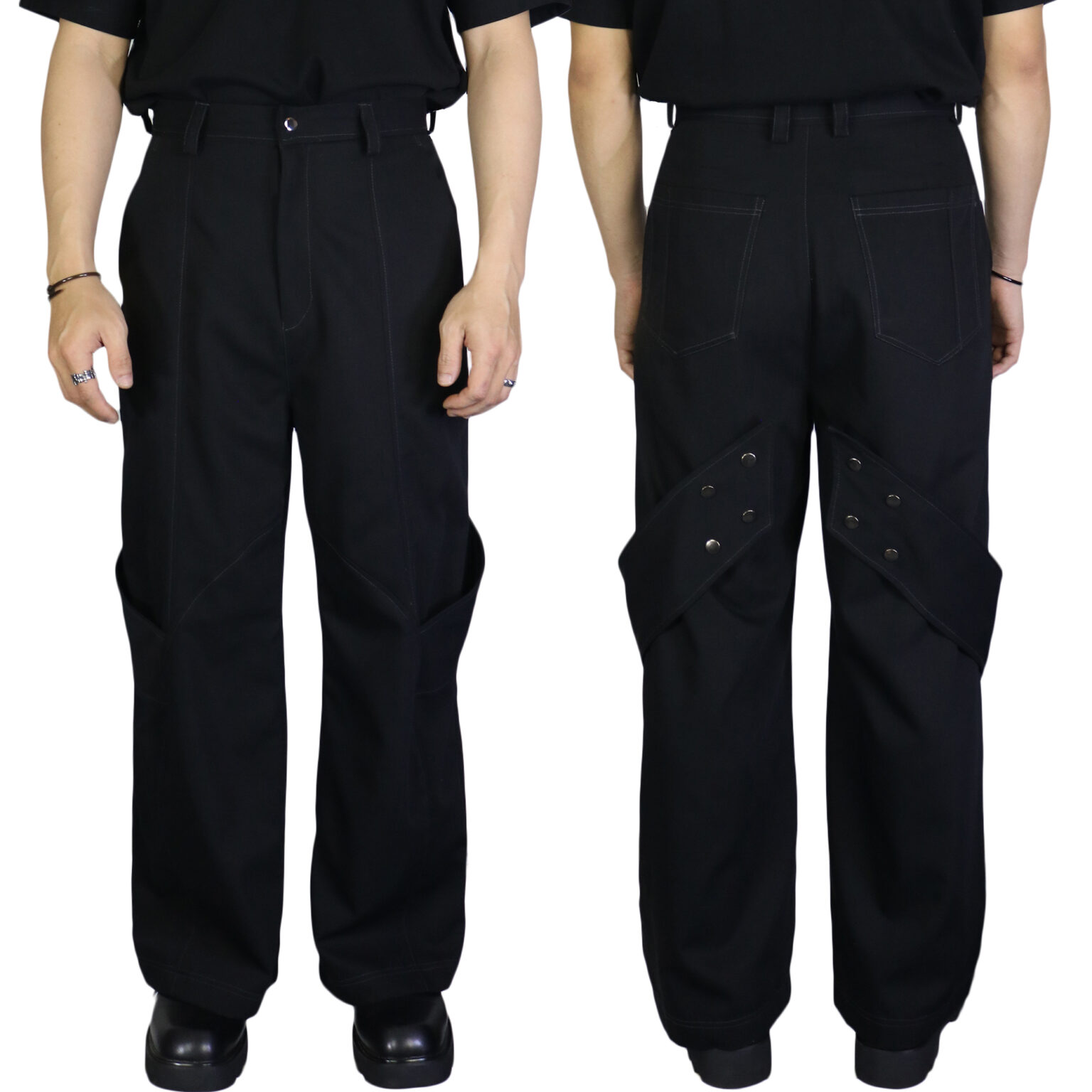 ZutterX Double Strap Wide Leg Pants with Stitch Lines